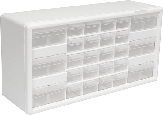 Akro-Mils 26-Drawer Plastic Storage Cabinet, 20" W x 6" D x 10" H, White | Plastic Cabinet w/ Drawers for Garage Organization, Beads, Building Bricks Storage, Teacher Toolbox, Makeup Organizer, 10126 by Akro-Mils