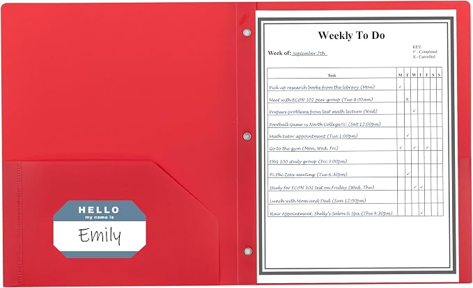 C-Line Two-Pocket Heavyweight Poly Portfolio with Prongs, For Letter Size Papers, Includes Business Card Slot, 1 Case of 25 Portfolios, Red (33964-25) - Image 2