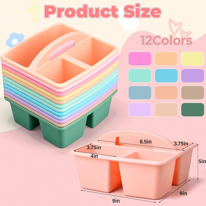 Kathfly 12 Pack Classroom Caddy Organizer with Handle, Plastic Art Craft Cleaning Caddy Bulk, Small Multipurpose Supply Organization Storage Basket for Table Desk Office Pencil Teacher (Mixed Color 1) - Image 3