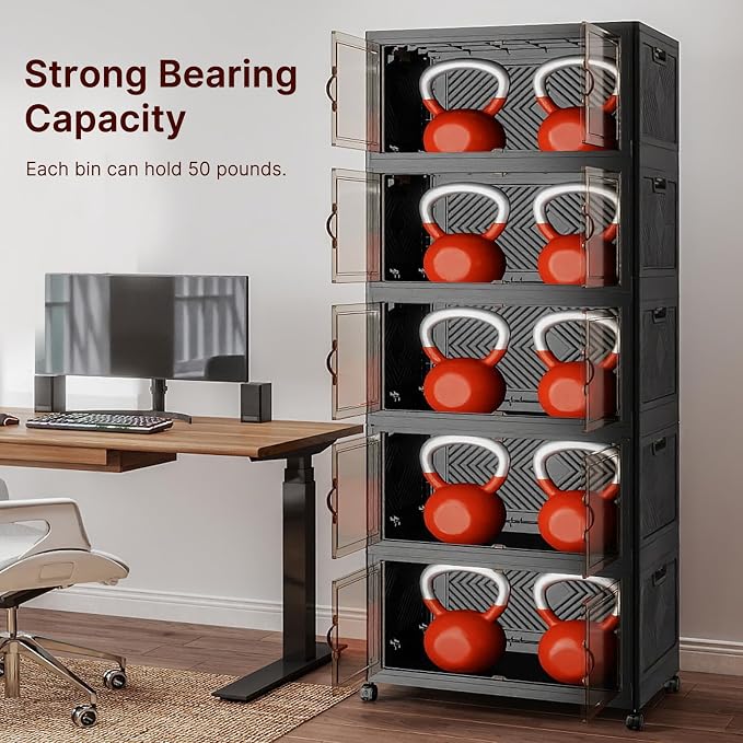 Stackable Storage Bins, 560QT Collapsible Drawers with 1 Lid | Large Capacity, Magnetic Door, Stack Lock, Rolling Wheels, Foldable Design, Organizers and Storage for Bedroom Dorm Garage - Image 7