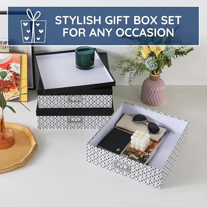 Soul & Lane - Black and White Jumbo Scrapbook Storage Boxes, Set of 3 | Large Decorative Document Box Set with Lids for Organizing Keepsakes and Memories, Wide Cardboard Photo Organizers - Image 7