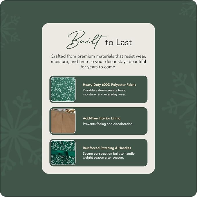 Covermates Keepsakes Adjustable Ornament Storage Box – Heavy-Duty Polyester, Padded Dividers & FlexGrid Trays – Protective Holiday Organizer with Stackable Walls & Label Window, Green Snowflake - Image 6
