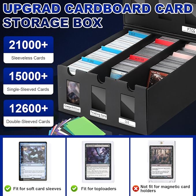 AOBOPLE Card Storage Box,21000+ Cardboard Trading Card Boxes with 72 Card Dividers,Labels and Tape,Bulk Card Storage for MTG TCG PTCG Commander Display - Image 3
