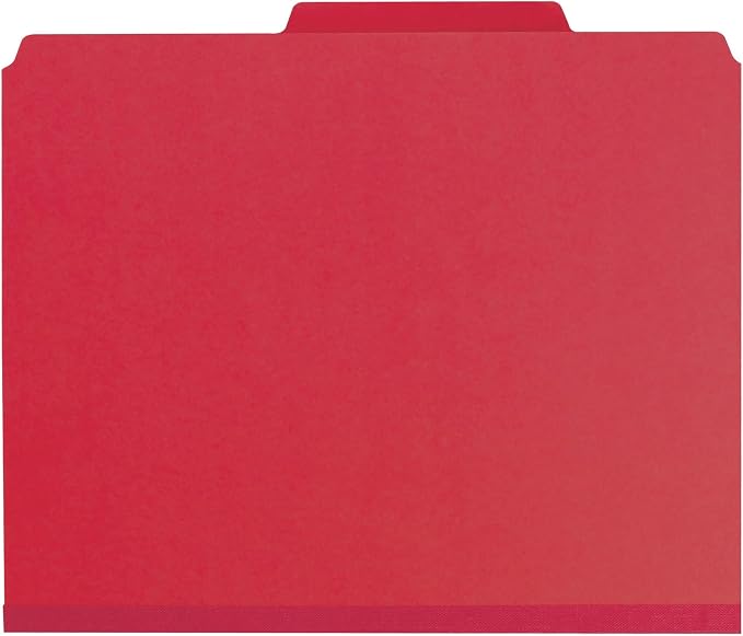 Smead Pressboard Classification File Folder with SafeSHIELD® Fasteners, 3 Dividers, 3" Expansion, Letter Size, Bright Red, 10 per Box (14095) (Pack of 1) - Image 2