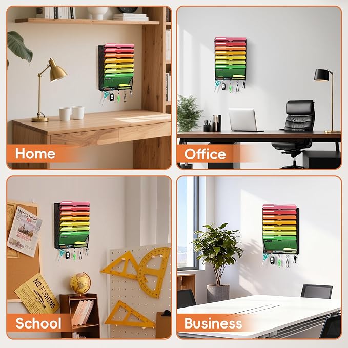 2Pack 8-Tier Wall File Organizer with Hook, Hanging File Organizer Black | Wall-mounted mail storage holds papers, folders, files, clipboards and magazines, assembly required for office or home use. - Image 6