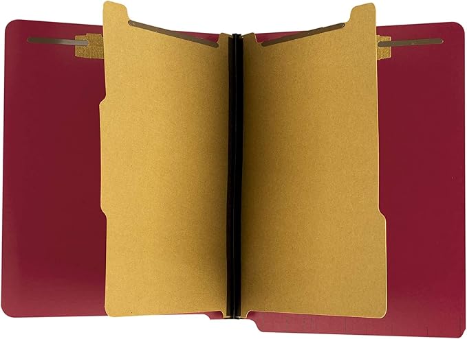 The File King Two Divider Pressboard Classification Red File Folder - Letter Size | Box of 10 | End Tab | 2” Expansion | Six 2-Inch Fastener Prongs | Made in America by TheFileKing