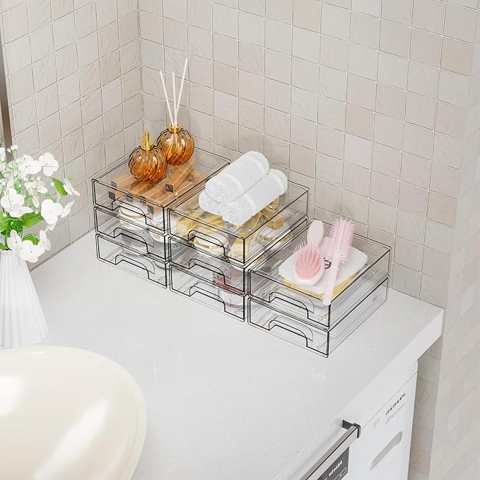 12 Pack Clear Stackable Storage Drawers,2.2'' Acrylic Drawer Organizers for Countertop,Office Supply Organizer and Makeup Organizer,Small Plastic Drawers For Pen,Art Crafts Storage,Stationary - Image 7