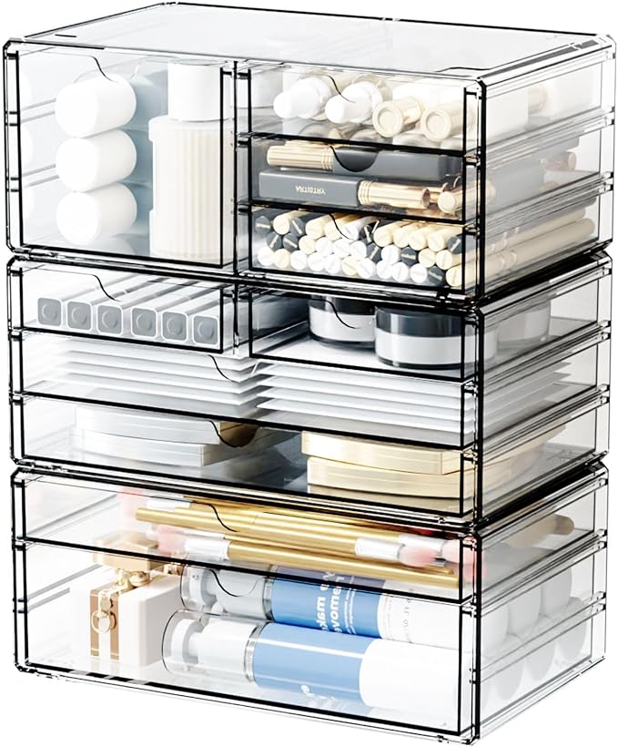 3Pack Clear Drawer Organizers Stackable,Acrylic Storage Drawers With 10 Drawers,Multipurpose Office Supply Organizer and Makeup Organizer for Beauty,Craft,Pen,Medical,Stationary Desk Organizers - Image 8