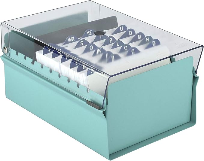 Acrimet 4 x 6 Card File Holder Organizer Box Metal Base Heavy Duty (AZ Index Cards and Divider Included) (Green Color with Clear Crystal Plastic Lid Cover) | With A-Z Index & Non-Slip - Image 4