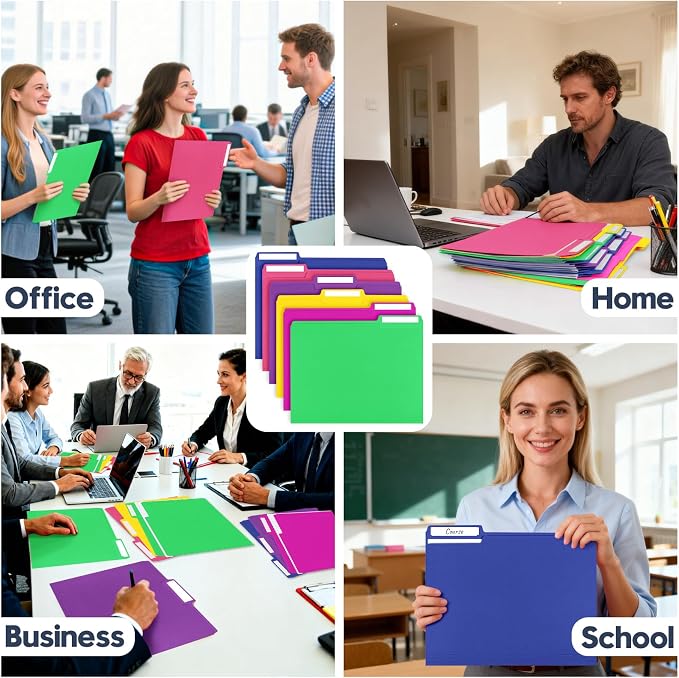 File Folders,150 Pack Colored File Folders Letter Size,8.5" x 11",1/3 Cut Tab Bulk Durable Paper Folders with Blank Labels,Assorted 6 Colors Folders for Office Business School Home Use - Image 7