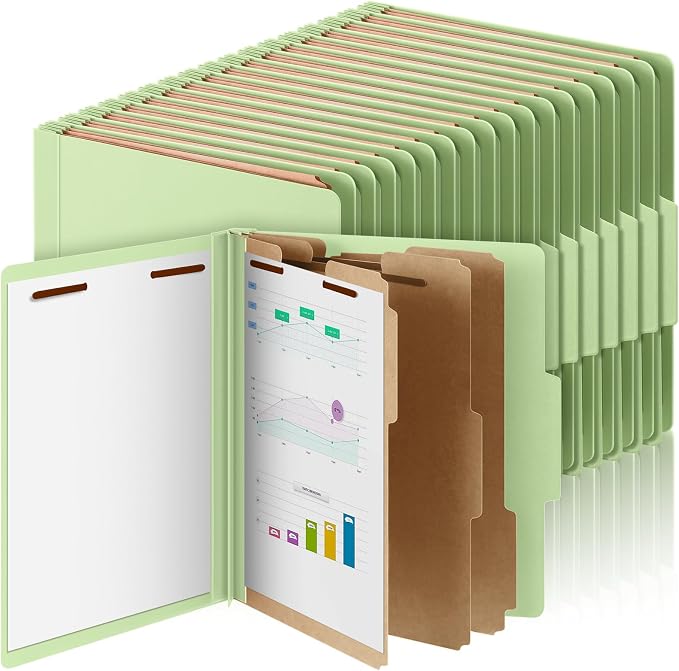 AmazingSpark 60 Pcs Classification Folder Letter Size Bulk, 3 Divider Pressboard File Folder with Expansion 2 Prong Fastener Heavy Duty Office File Organizer for School Medical Document(Light Green) by Unknown