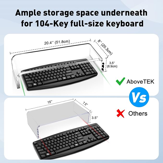 AboveTEK Acrylic Monitor Stand, Premium Large Monitor Riser 20 inch, Crystal Clear Acrylic Computer Stand Laptop Desk Stand for Home Office Printer TV Screen Keyboard Storage - Image 3