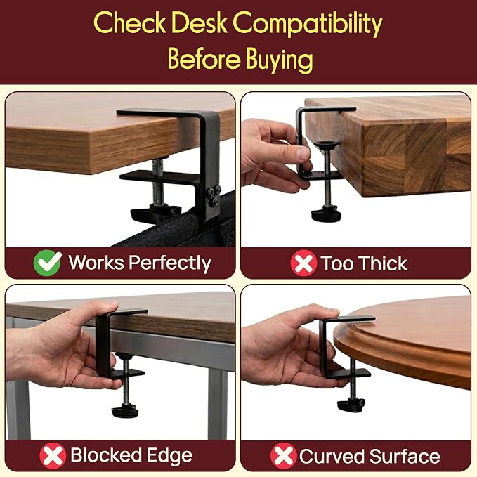 Pyle 36" Under Desk Cable Management Tray, Under Desk Wire Organizer with Clamp or Screw Mount, Desk Cable Organizer with Fabric Design for Large Workstations, Built-in Ties, 20 lb Capacity, Black - Image 7