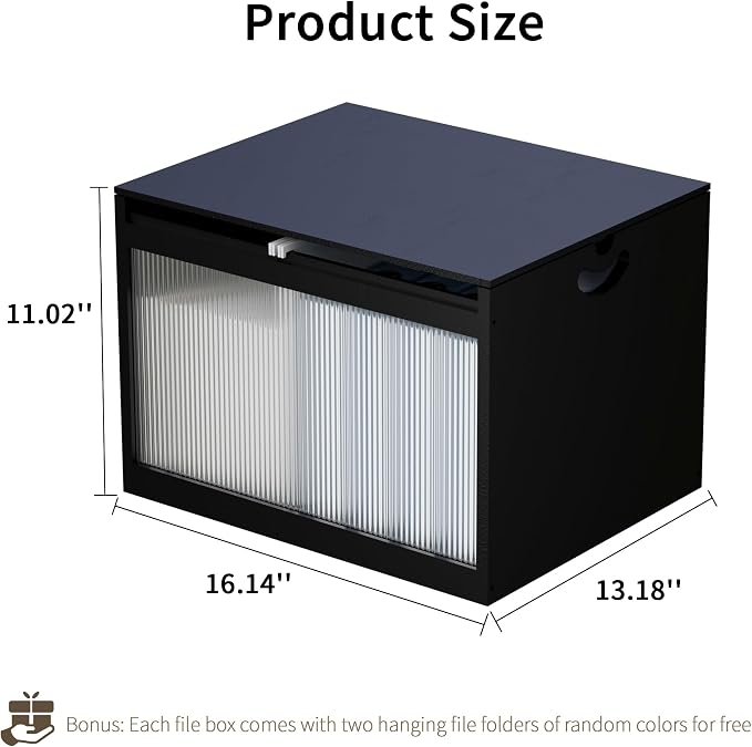 Bamboo Hanging File Organizer, Desktop File Box with Lids, 2 Pack, Black | Removable Lid, Clear Acrylic Side Panels, 4 Hanging Folders Included, Helps Reduce Dust, Letter & Legal Size, Easy Assembly - Image 3