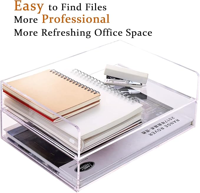 Paper Tray Organizer Clear Acrylic Desk Organizers and AccessoriesOffice Supplies Organization Stackable File Holder-Art Storage for School Classroom Workspace Letter Tray-2 Pack/2 Tier… - Image 8