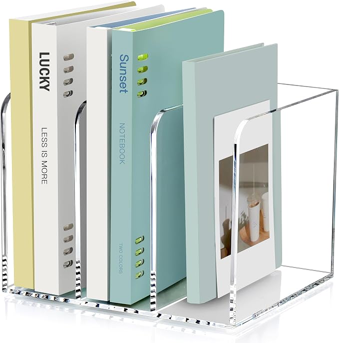 SANRUI Acrylic Magazine Holder Desk Organizer Workspace Sorter Clear 3 Slot | Bookend File Sorter Holder,Folder Rack, Office Accessories Organization Storage with 3 Vertical Compartments by SANRUI