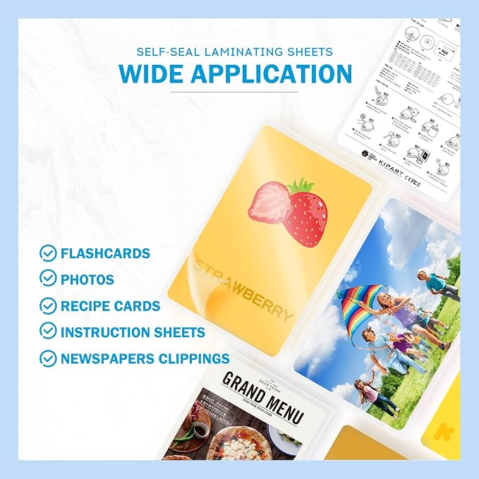 Uinkit 25Pack 4"x6" Self Seal Laminating Pouches, 10Mil Double-Sided for Recipe Cards & Photos, Waterproof Thick Plastic Sleeves to Preserve Pictures, Index Flashcards - Image 7