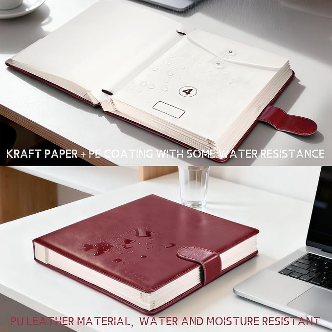 JOYCE Important Document Organizer 14 Expanding Pockets,Rose Red | Waterproof leather binder with 13 Card Slots for Passports, Birth Certificates, Tax Files and Wills - Image 7