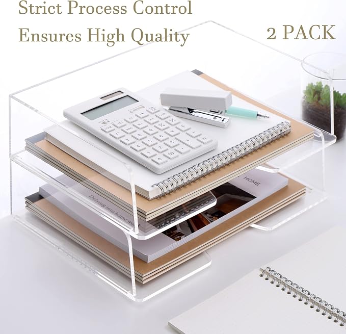 HeZone Acrylic Paper Tray Desk Organizers and Office Suplies Document Storage Enlarged Letter Tray Clear Paper Organizer (Large Horizontal)… - Image 3
