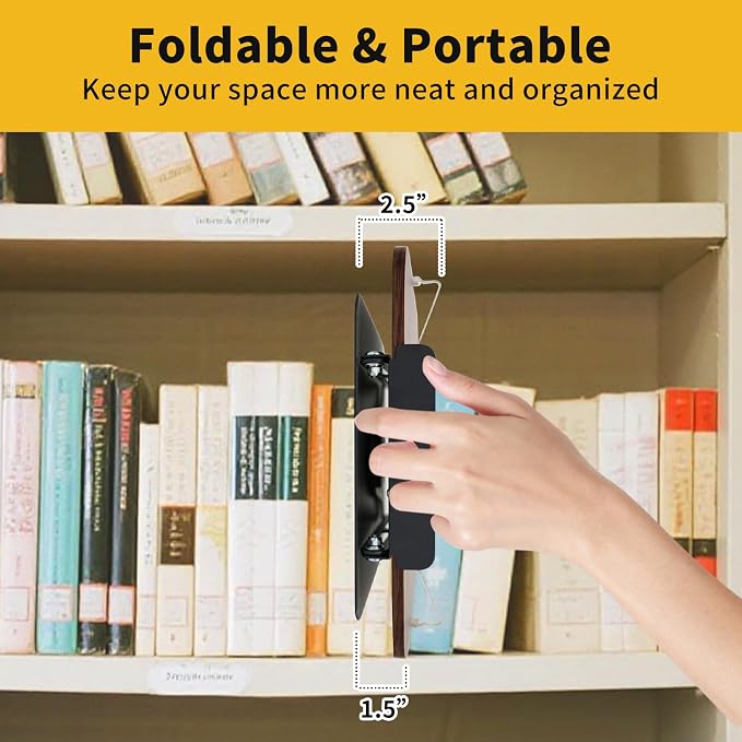 Book Stand for Reading, Adjustable Book Holder with 360°Rotating Bases, Foldable Book Holders for Reading Hands Free with Elastic Page Clips,Fits for Book,Recipe,Music Scores, Kindle,Magazines,Tablets - Image 4