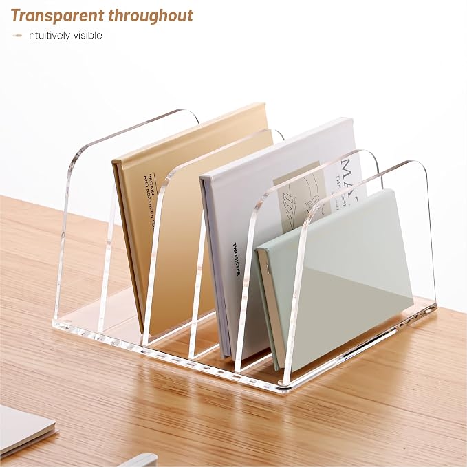 YUXUN Clear Acrylic Desktop File Sorter Organizer,Upright File Organizer, 5-Section Bookshelf for Home Office & Classroom - Image 2