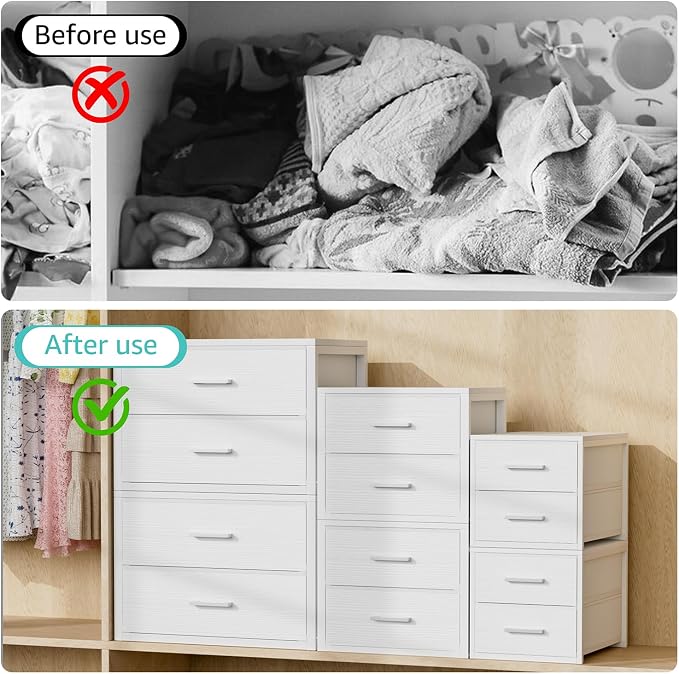 BOLUO Stackable Storage Drawers Closet Organizers and Storage Fabric White 2 Drawer Dresser for Bedroom Modern - Image 5