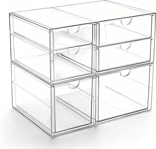 Prsildan Acrylic Makeup Organizer Clear Storage Drawer with 6 Small Drawers | Transparent, Vanity Organizers, For Bathroom Kitchen Cabinet Office Desk Under Sink, Set of 2 by Prsildan