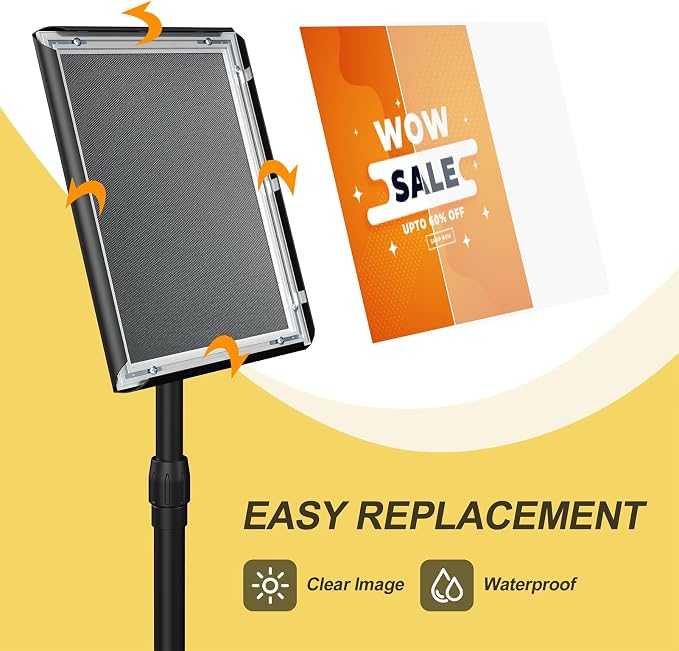 Relx Sign Holder Stand 8.5x11 inch - Adjustable Floor Standing Sign Holder - Signage Stand with Snap-Open Frame Display for Malls,Schools,Restaurants - Image 2