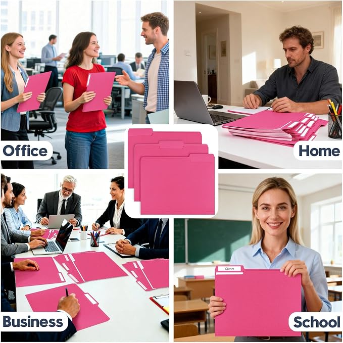 File Folders,Colored File Folders Letter Size,8.5" x 11",150 Pack 1/3 Cut Tab Durable Paper Bulk Folders with Blank Labels,File Folders for Office Business Home School Use,Magenta - Image 7