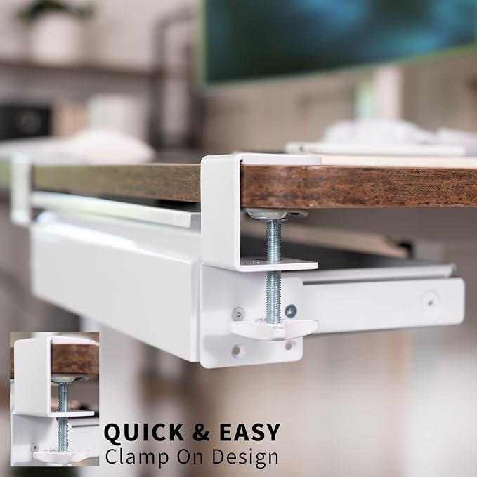 VIVO 16 inch Clamp-On Sliding Pull-out Drawer without Shell for Office Desk, Storage Organizer for Sit Stand Workstation, White, DESK-AC03C-W - Image 5