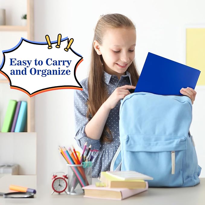 60-Pack Plastic Folders with Pockets and Prongs,2-Pocket Poly Folders with 3 Fasteners Holds 8-1/2" x 11" Paper for School/Office/Home, Blue - Image 4