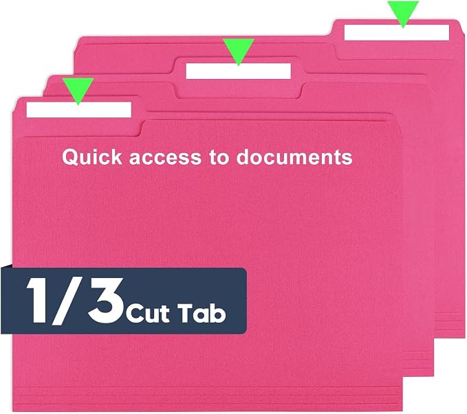 File Folders,Colored File Folders Letter Size,8.5" x 11",150 Pack 1/3 Cut Tab Durable Paper Bulk Folders with Blank Labels,File Folders for Office Business Home School Use,Magenta - Image 3