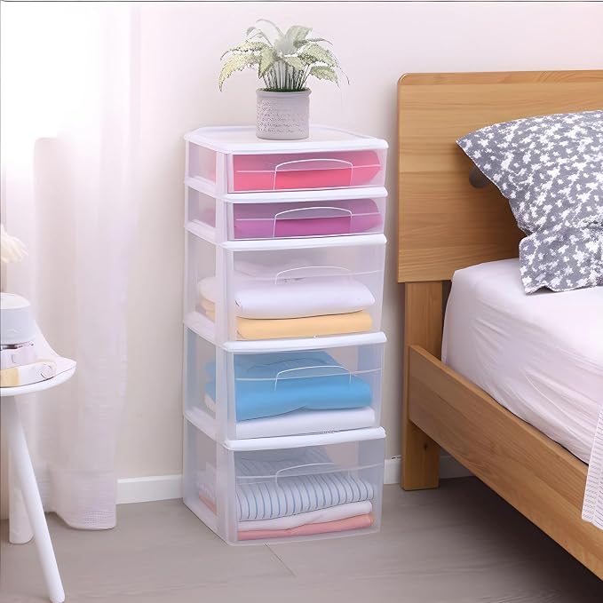 HOMZ 5-Drawer Storage Cart, Clear Plastic Drawers, 14.25" Wide Medium, White Frame - Organizing Drawer Containers for Home, Bathroom, Office, and Classroom - Image 2