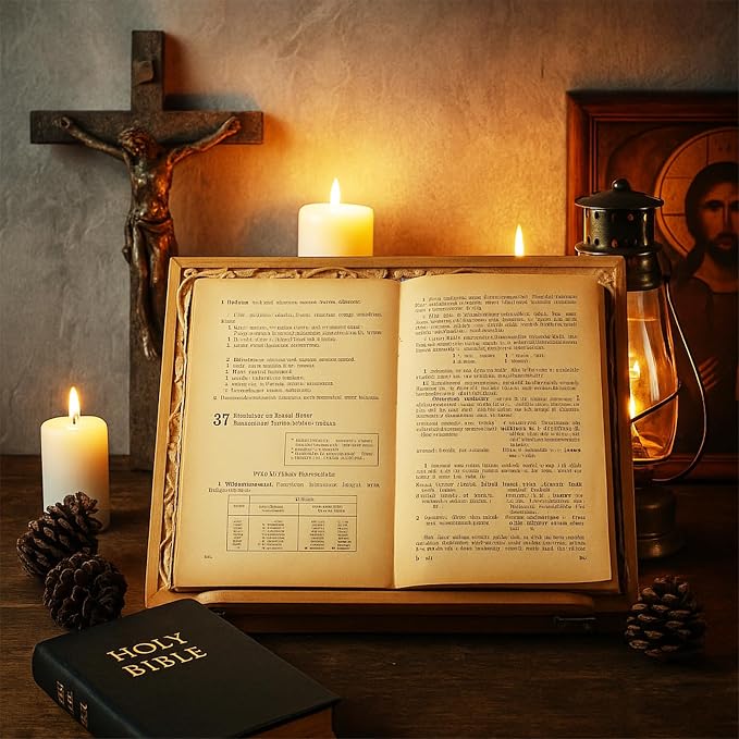 DoubleFill Adjustable Wooden Bible Stand Carved Bible Holder Missal Stand Book Display for Reading Folding Religious Prayer Wooden Holy Book Holder 12.99 x 10.04 Inches (Light Brown) - Image 6