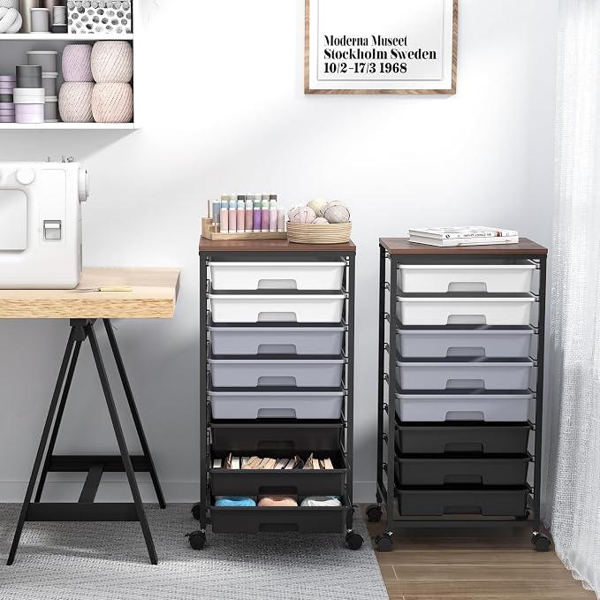 SYKIARIOL Rolling Cart with Drawers,8 Drawers Utility Cart,Grey Gradient | Craft Organizers and Storage with Wooden Tabletop for Living Room,Classroom,Bedroom,Bathroom,Dorm,Office - Image 7
