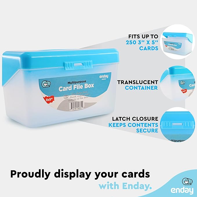 Enday Index Card Box Blue 3x5 Index Card Holder, Index Card Organizer, Flash Card Holder, Holds 250 Cards. - Image 3