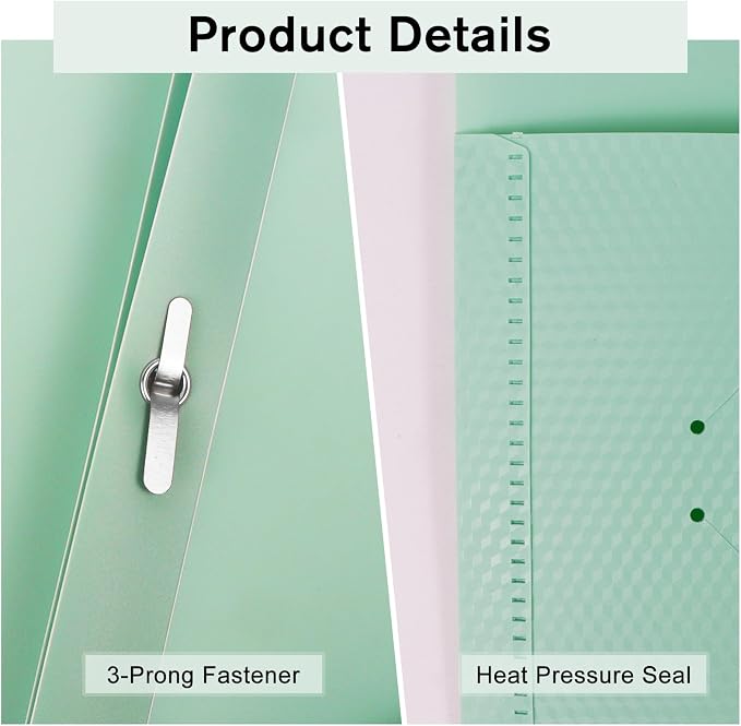 24-Pack Plastic andPockets and Prongs,2-Pocket and3 Fasteners, Pastel Folders Holds 8-1/2" x 11" Paper for School/Office/Home, Green - Image 3