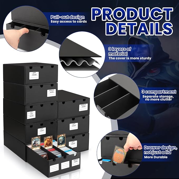AOBOPLE Trading Card Storage Box,24000+ Cardboard Sports Card Boxes | Bulk Card Boxes with 72 Card Dividers,Labels +Tape,Stackable,Card Organizer for MTG TCG PTCG Sport Cards - Image 4