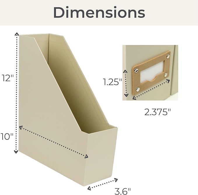BLU MONACO | Cardboard Magazine File Holder Set of 6 | Vertical Magazine File Holder with Label Slots | Beige Linen Foldable File Organizers for Desk Shelf Office - Image 8