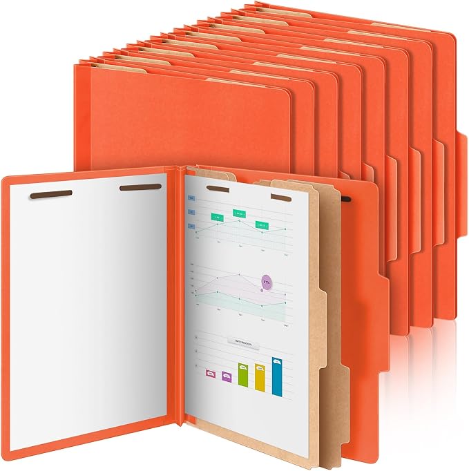 Skyygemm 12 Pcs Classification Folders Letter Size Bulk - 2 Dividers Pressboard File Folder with 3. 5 Inch Expansion, 2 Prongs Fastener, Heavy Duty Office File Organizer for Teacher Medical (Orange) by Skyygemm