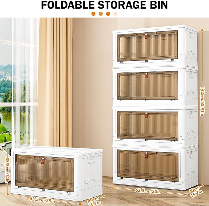 YFXCVSL 4 Tier Storage Bins with Lids 102QT - Stackable Containers with Wheels, Folding Boxes, Set of 25 - Image 5