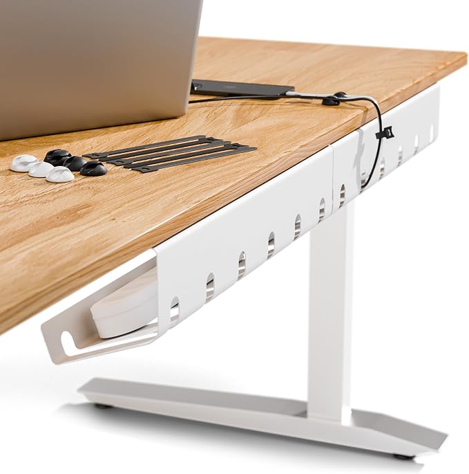PAMO Cable Management Under Desk, Set of 3 - White | Easy under-table mounting keeps cables organized, includes 10 cable ties for a clean and tidy office or home workspace. by pamo