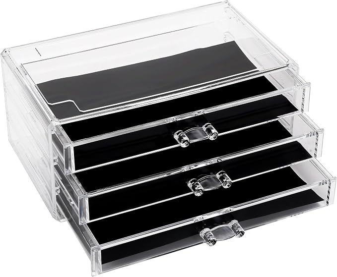 Sea Team Stackable Clear Acrylic Makeup Organizer with Drawers for Vanity | Multi-Purpose Cosmetic Display Case, Jewelry Storage Box with 3 Middle Drawers, Ideal for Dresser, Bathroom, Countertop by SeaTeam