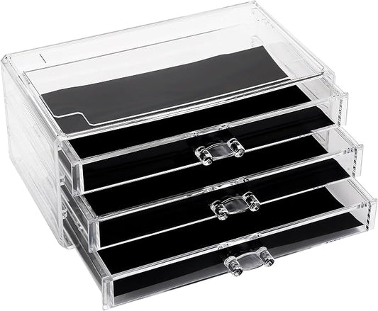 Sea Team Stackable Clear Acrylic Makeup Organizer with Drawers for Vanity | Multi-Purpose Cosmetic Display Case, Jewelry Storage Box with 3 Middle Drawers, Ideal for Dresser, Bathroom, Countertop by SeaTeam