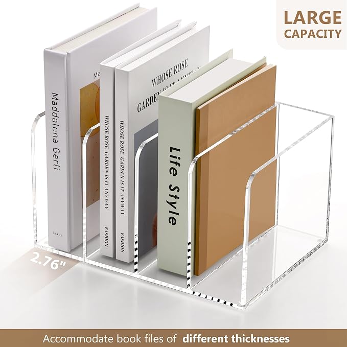 SANRUI Acrylic Magazine Holder Desk Organizer Workspace Sorter Clear 4 Slot | Bookend File Sorter Holder,Folder Rack, Office Accessories Organization Storage with 4 Vertical Compartments - Image 6