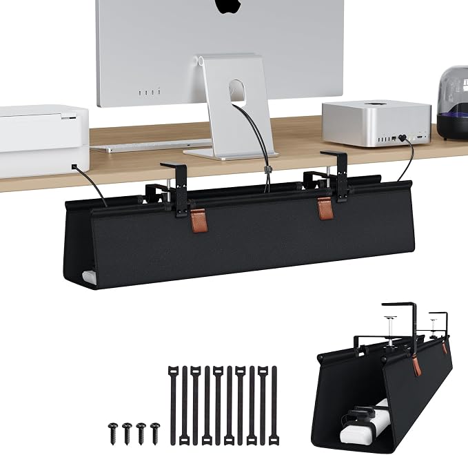 Zilink No Drill Under Desk Cable Management Tray 30" Cord Organizer for Table Clamp/Screw Mount Desk Cable Management Sturdy Waterproof Fabric Cord Hiders for Office, Home by Zilink