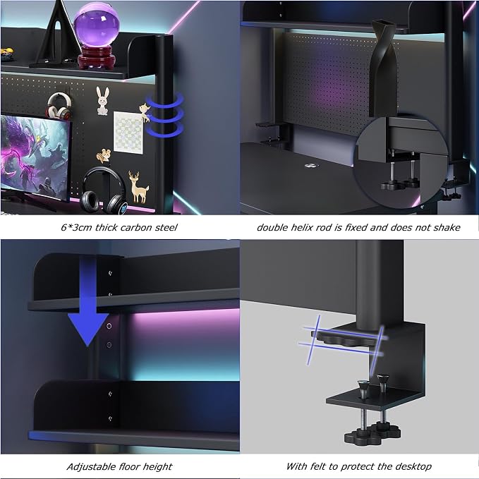 Clamp On Desk Organizer Shelf, BLACK Desk Extender Pegboard Workstation,Computer Desk Accessories for Office, Privacy Panel for Gaming Desk,23.6/31.4/39.3in Desktop Shelving System (, 80cm/31.4in) - Image 7