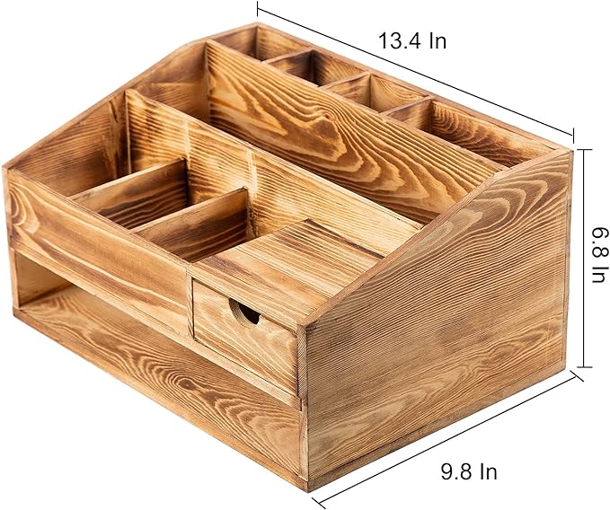 Wood Desk Drawer Organizers with File Organizer Pen holder Decor combo for Desk Organization, Office Desks, Home can arrange calculators, scissors, pens, note papers, etc. (Baked color) - Image 2