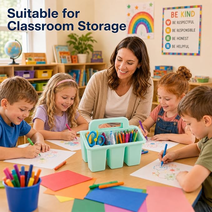 gisgfim 8 Pack Classroom Caddy Storage Basket with Handle 4 Compartment Storage Caddy Plastic Arts Crafts Caddies Protable Classroom Craft Caddies for Kids Schools Art Craft Supplies(Pastel) - Image 5