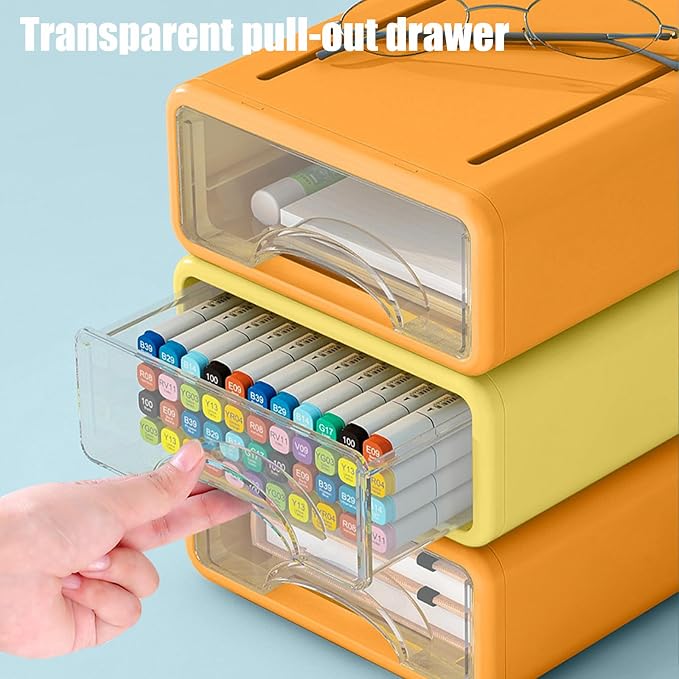 Desk Organizer with Drawers, Stackable Storage Drawers with Compartments Desktop Organization for Office Supplies, Makeup, Pencils, Tape, Erasers, Paperclips, Chargers (2S2M) - Image 7